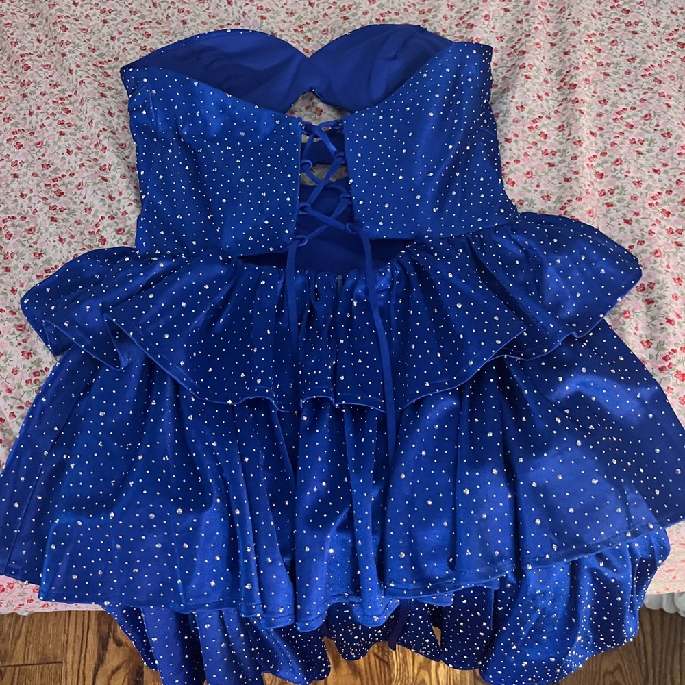 Blue Strapless Dress with Silver Accents